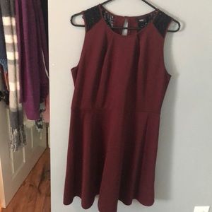 Mossimo Red and Black Lace Shoulder Dress